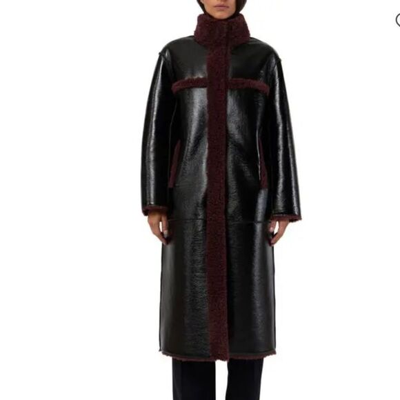 NWT Apparis Tilly Patent Reversible Coat black Burgundy shearling Revolve M - Picture 1 of 16